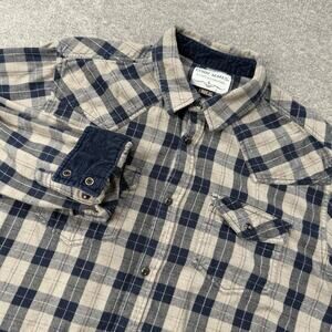 Cody James Plaid Western Flannel Shirt Blue Tan Snap Button Mens XL Workwear